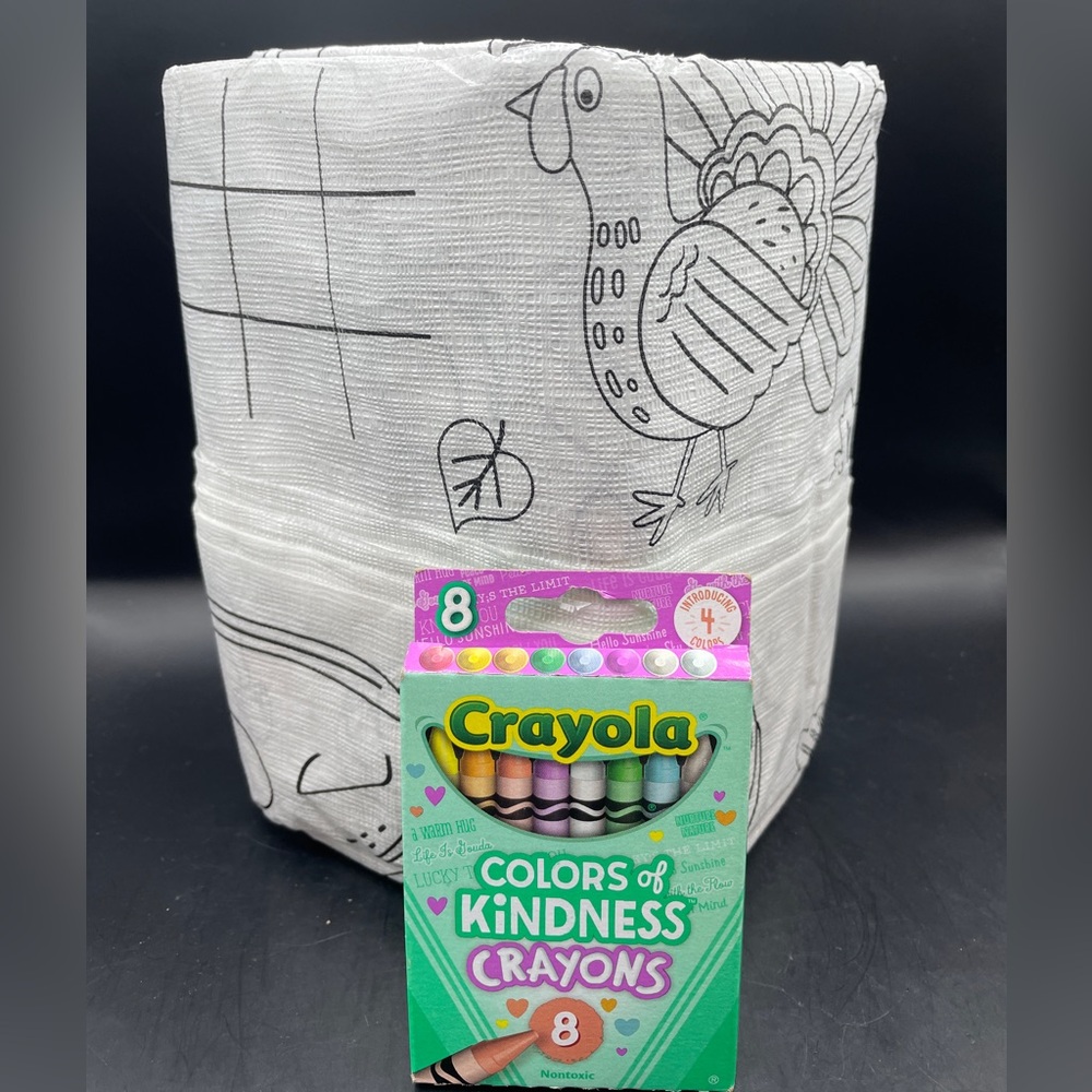 Thanksgiving Gobble Gobble 54x84” Activity Paper Tablecloth w 8 Crayola Crayons